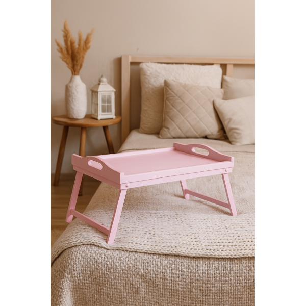 Taca z nogami drewniana 51x32x24 cm Różowa