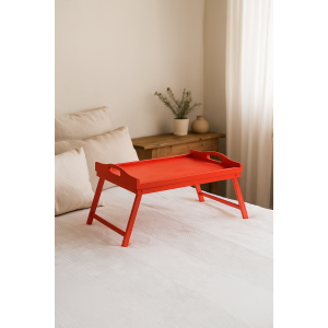 Taca z nogami drewniana 51x32x24 cm czerwona – stolik śniadaniowy