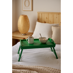 Taca z nogami drewniana 51x32x24 cm zielona – stolik śniadaniowy