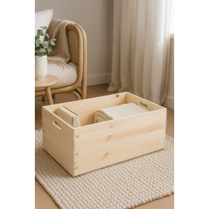 Duża skrzynka drewniana 60x40x23,5 cm – naturalne drewno sosnowe do przechowywania