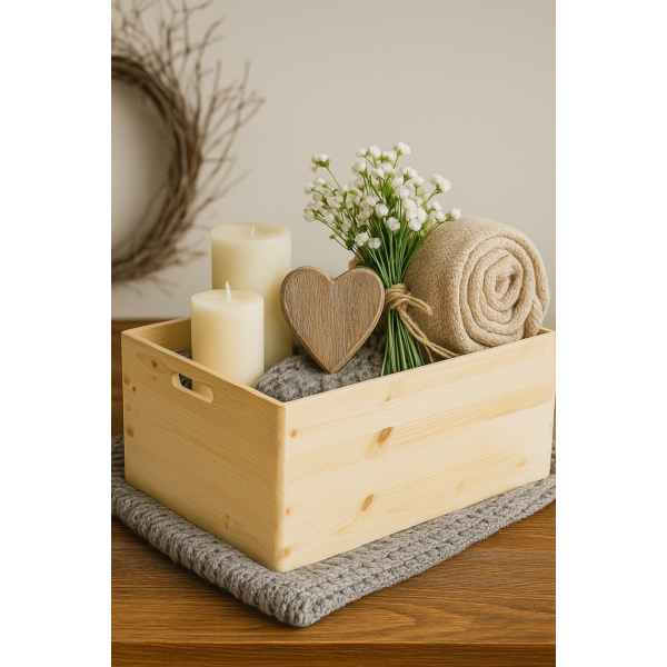 Duża skrzynka drewniana 60x40x23,5 cm  – naturalne drewno sosnowe