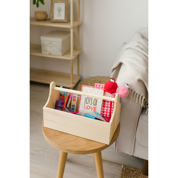 Drewniane nosidełko na narzędzia, narzędziownik drewniany, 34 x 18 x 20,5