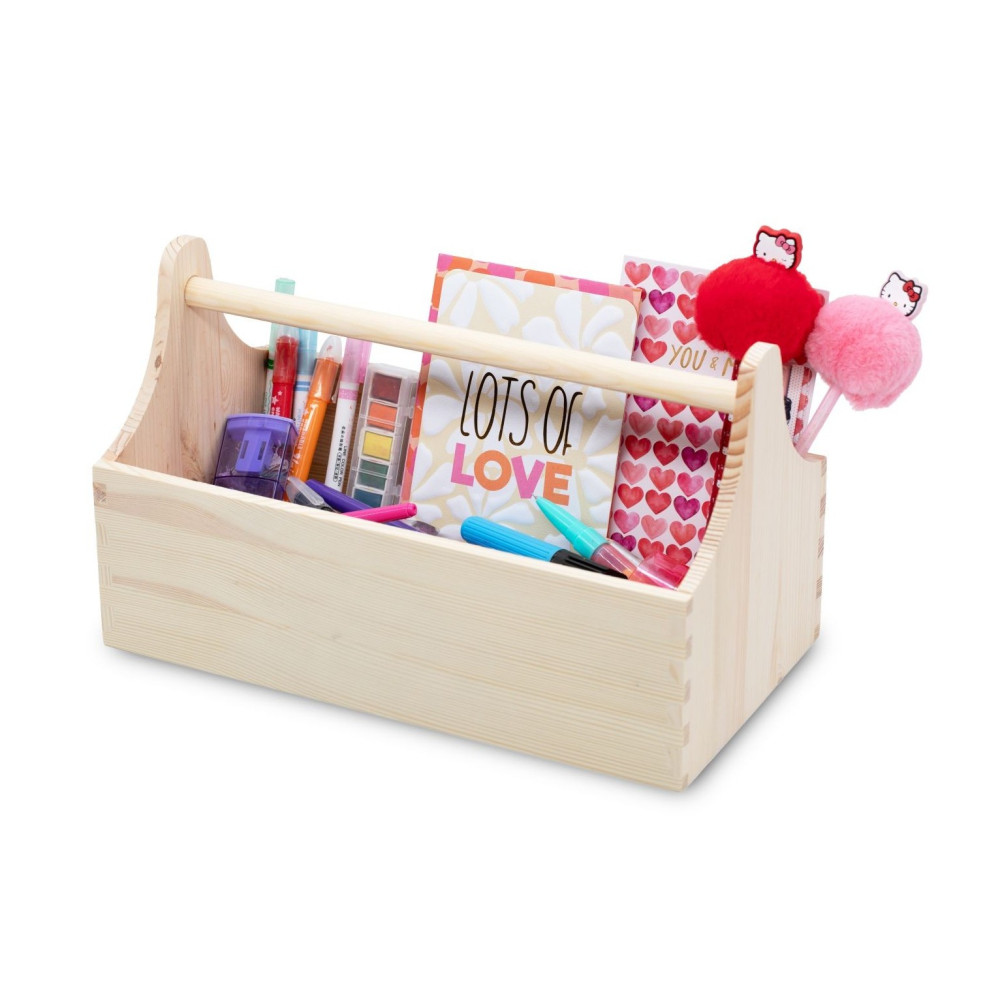 Drewniane nosidełko na narzędzia, narzędziownik drewniany, 34 x 18 x 20,5