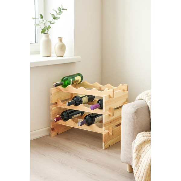 Stojak drewniany na butelki 3-poziomy 50x32x40 cm