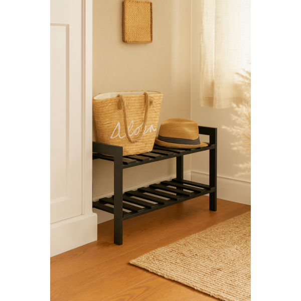 Półka na buty drewniana 70x26x40 cm czarna