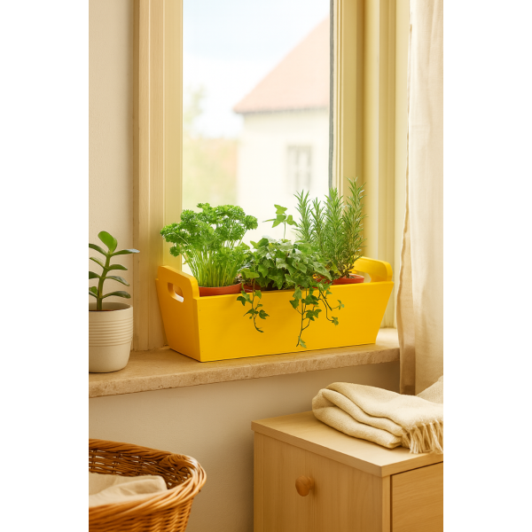 Doniczka drewniana 35x14,5x13 cm Żółta