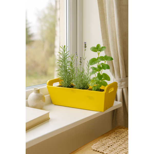 Doniczka drewniana 35x14,5x13 cm Żółta