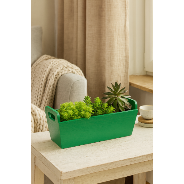 Doniczka drewniana 35x14,5x13 cm Zielona