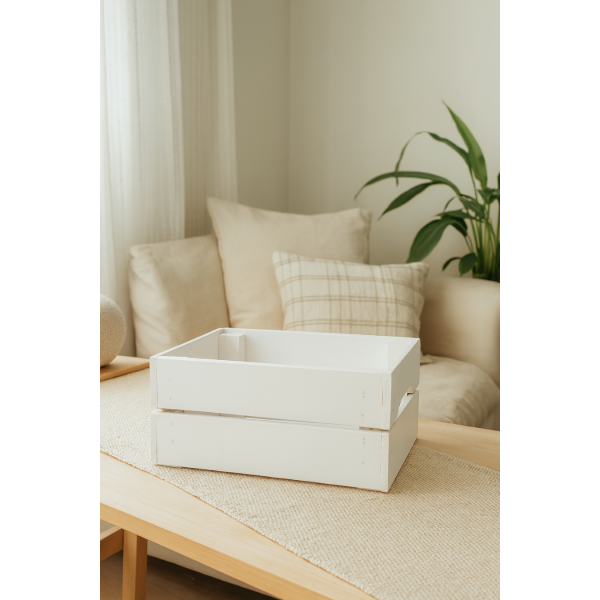 Skrzynka drewniana mała 31x23x15 cm Biała