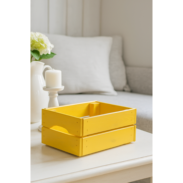 Skrzynka drewniana mała 31x23x15 cm Żółta