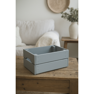 Szara Drewniana Skrzynka Organizer – Pojemnik do Przechowywania 31x23x15 cm