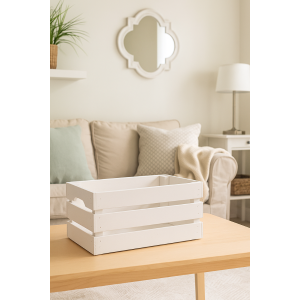 Skrzynka drewniana duża 46x31x25 cm Biała