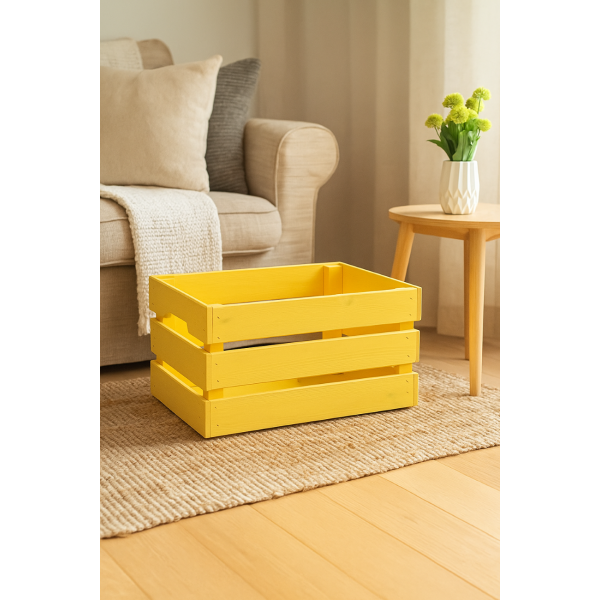 Skrzynka drewniana duża 46x31x25 cm Żółta