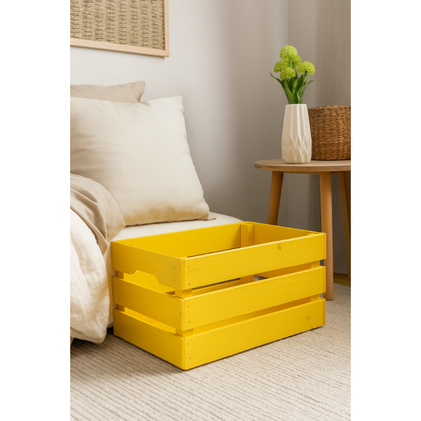 Skrzynka drewniana duża 46x31x25 cm Żółta