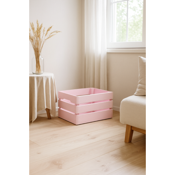 Skrzynka drewniana duża 46x31x25 cm Różowa