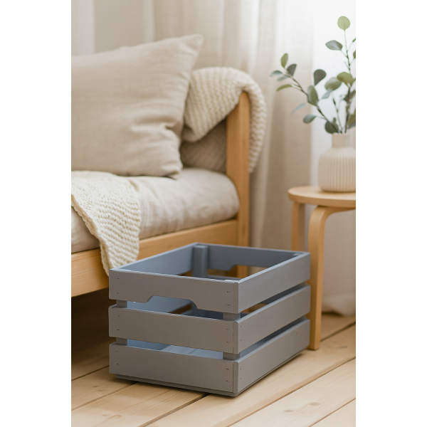 Skrzynka drewniana duża 46x31x25 cm Szara