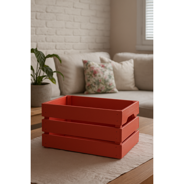 Skrzynka drewniana duża 46x31x25 cm Czerwona