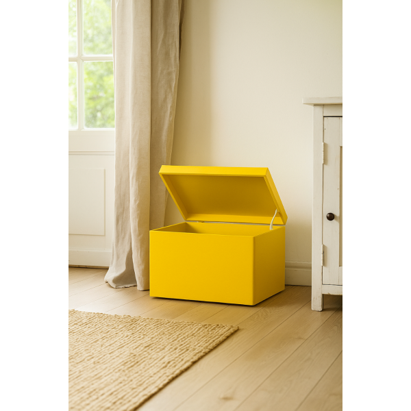 Drewniana skrzynka zamykana 40x30x23 cm Żółta bez uchwytów