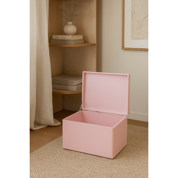 Drewniana skrzynka zamykana 40x30x23 cm bez uchwytów Różowa