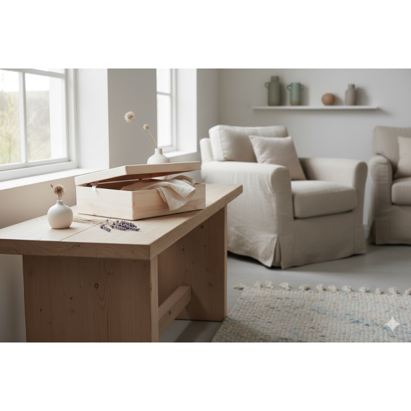 Skrzynka drewniana z deklem bez uchwytów 40x30x13,5 cm Naturalna