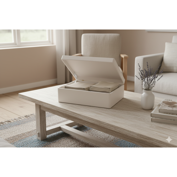 Skrzynka drewniana z deklem 40x30x13,5 cm bez uchwytów Biała