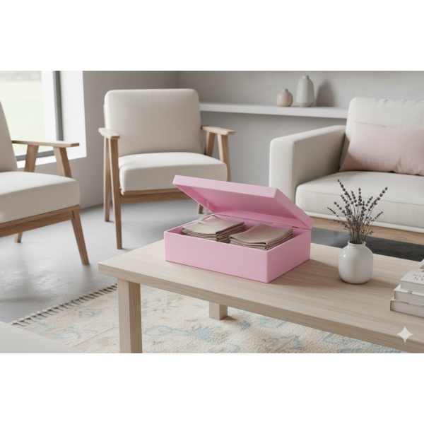 Skrzynka drewniana z deklem 40x30x13,5 cm Różowa bez uchwytów