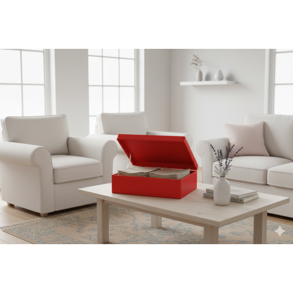 Skrzynka drewniana z deklem 40x30x13,5 cm Czerwona bez uchwytów