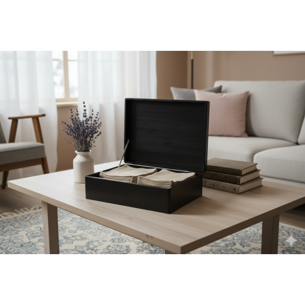 Skrzynka drewniana z deklem bez uchwytów 40x30x13,5 cm Czarna