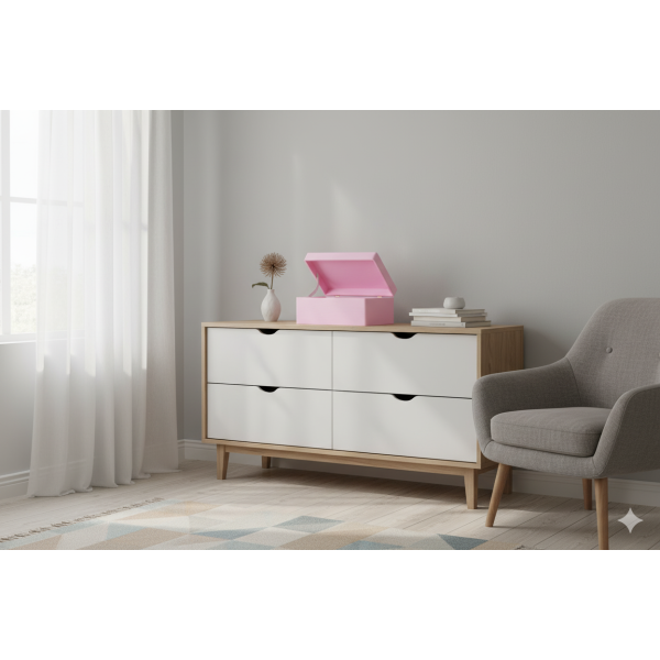 Drewniana skrzynka dekoracyjna 30x20x13,5cm bez uchwytów Różowa