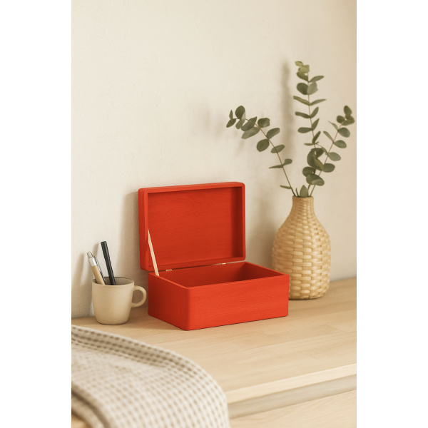 Drewniana skrzynka dekoracyjna 30x20x13,5cm Czerwona bez uchwytów