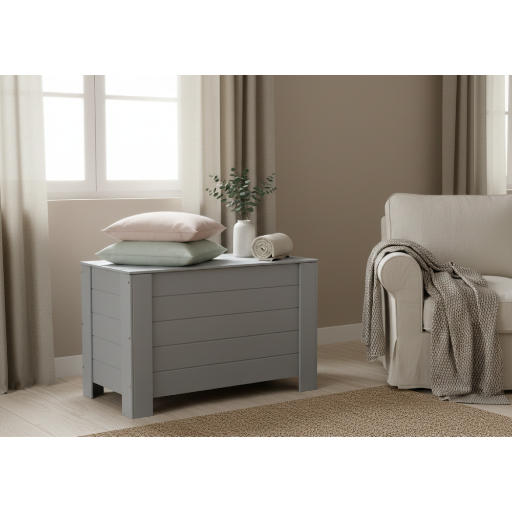 Kufer drewniany 77x40x50 cm szary– skrzynia do przechowywania