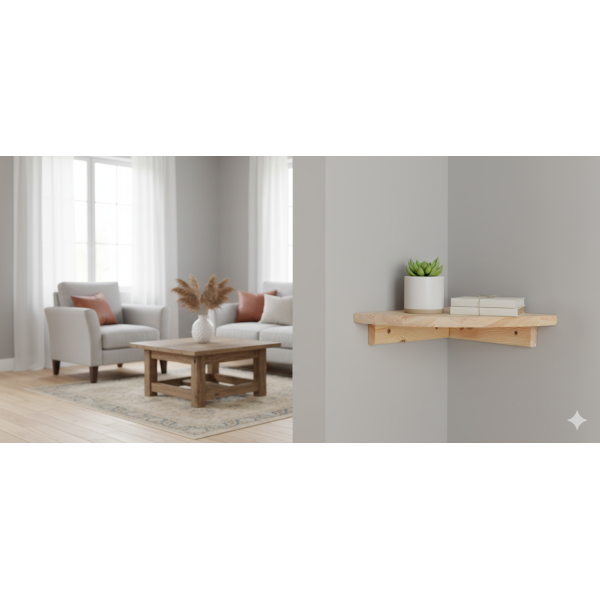 Półka drewniana narożna 22x22 cm