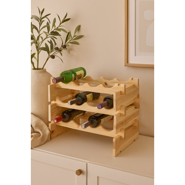Stojak drewniany na butelki 3-poziomy 50x32x40 cm