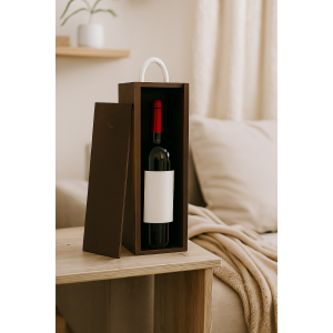 Skrzynka drewniana na wino 10x11x35 cm brązowa – pudełko na butelkę