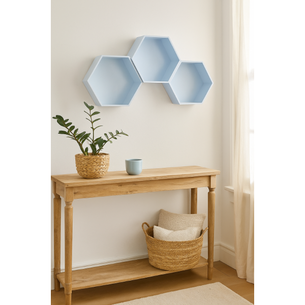 Półki drewniane plaster miodu "heksagon" Niebieskie