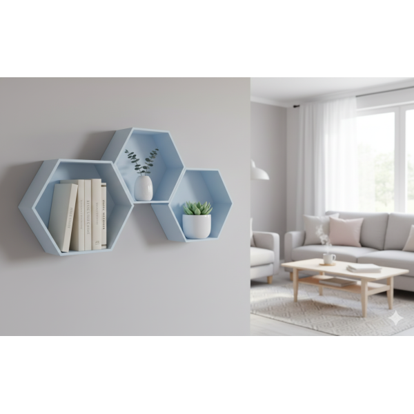 Półki drewniane plaster miodu "heksagon" Niebieskie