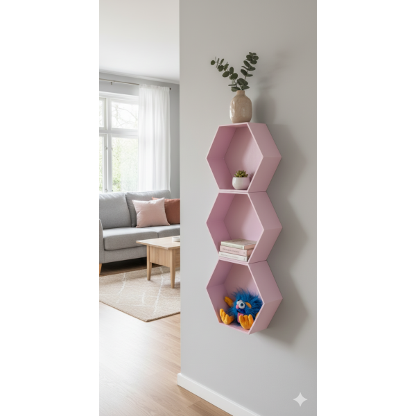 Półki drewniane plaster miodu "heksagon" Różowa