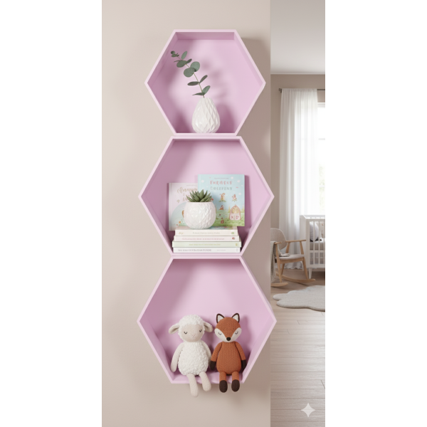 Półki drewniane plaster miodu "heksagon" Różowa