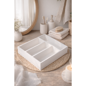 Skrzynka na sztućce drewniana 25x31x7 cm biała – organizer do szuflady