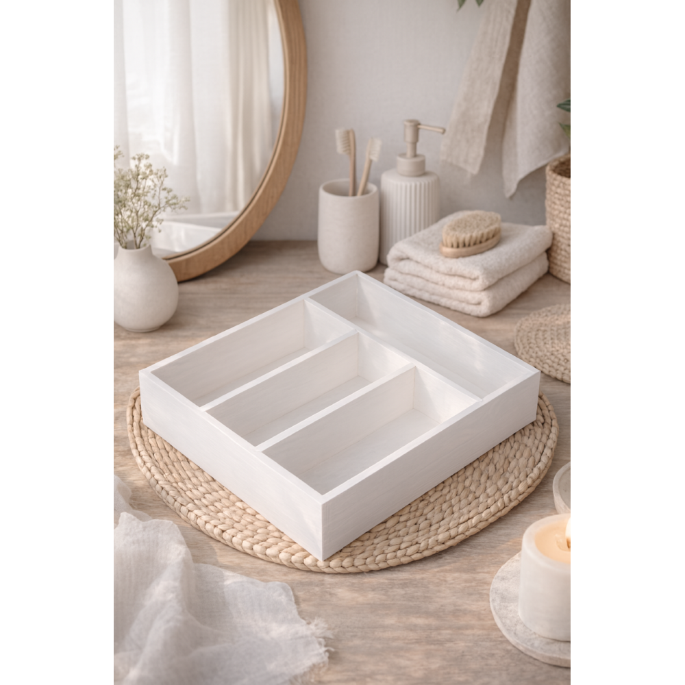Skrzynka na sztućce drewniana 25x31x7 cm biała – organizer do szuflady