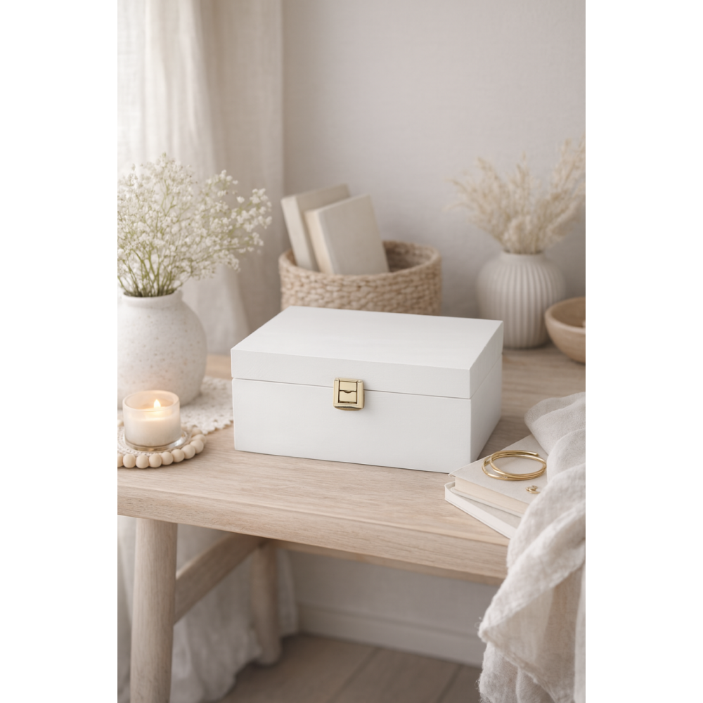 Herbaciarka drewniana 21x16x8,5 cm biała – pudełko na herbatę