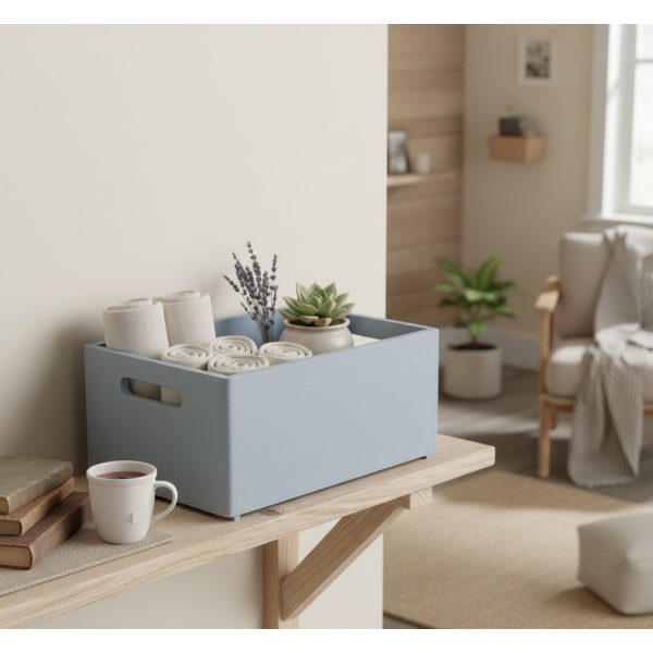 Skrzynka drewniana 30×20×13,5 cm z uchwytami - szara