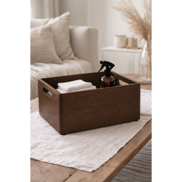 Skrzynka drewniana 30×20×13,5 cm z uchwytami - brązowa