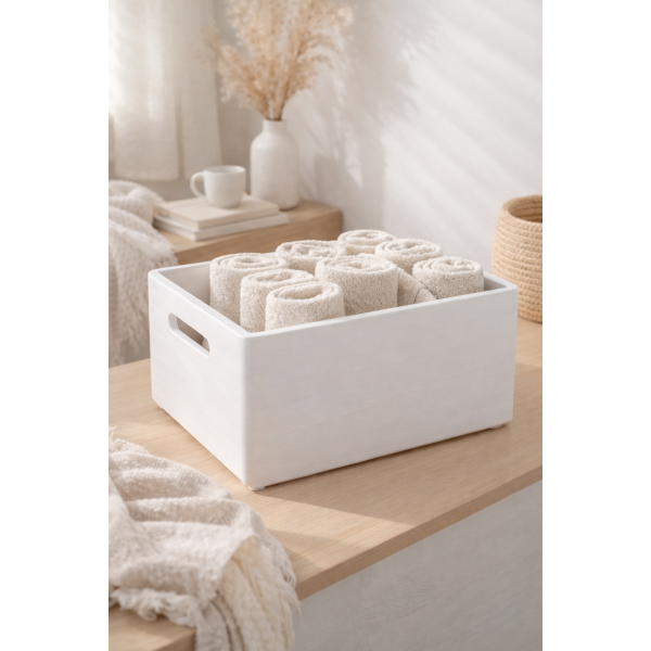 Skrzynka drewniana 30×20×13,5 cm z uchwytami - biała