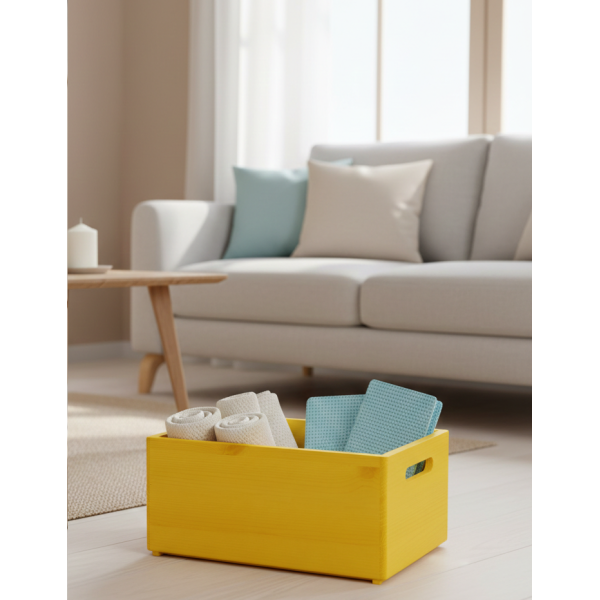 Skrzynka drewniana 30×20×13,5 cm z uchwytami - żółta