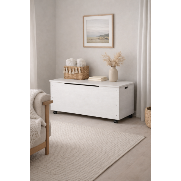 Drewniana skrzynia na zabawki / pojemnik do przechowywania z kółkami – 90x48x51 cm