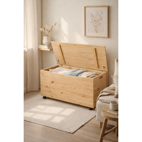 Drewniana skrzynia na zabawki / pojemnik do przechowywania z kółkami – 90x48x51 cm