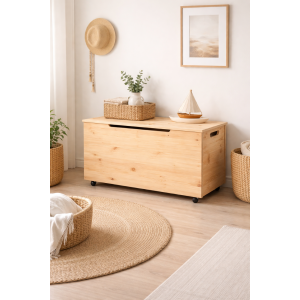 Drewniana skrzynia na zabawki / pojemnik do przechowywania z kółkami – 90x48x51 cm
