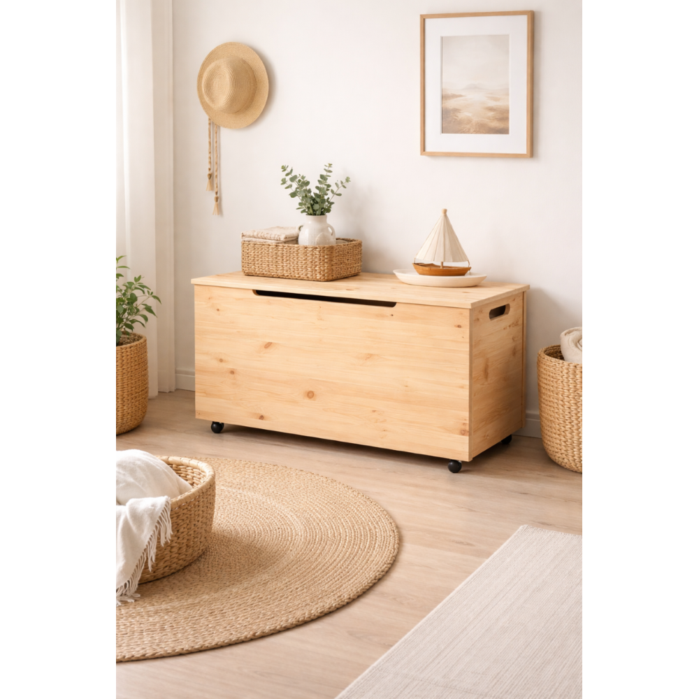 Drewniana skrzynia na zabawki / pojemnik do przechowywania z kółkami – 90x48x51 cm