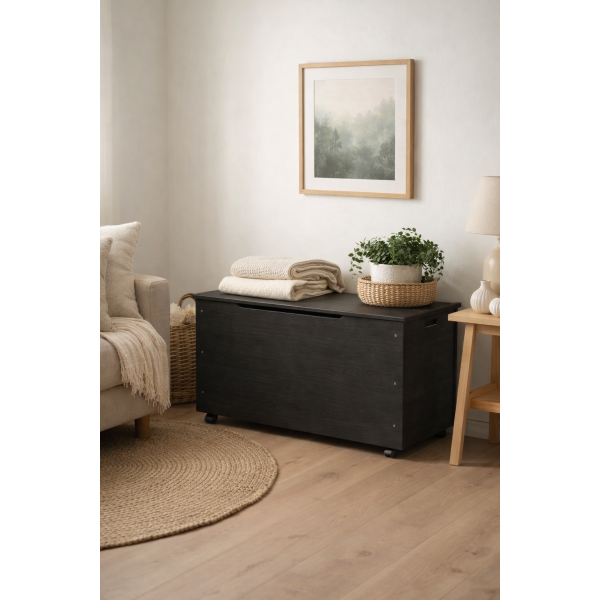 Drewniana skrzynia na zabawki / pojemnik do przechowywania z kółkami – 90x48x51 cm